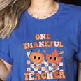 One Thankful Teacher Fall Leaves Thanksgiving Retro Women's Heather T-Shirt Heather True Royal