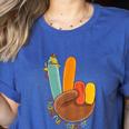 One Thankful Teacher Thanksgiving Turkey Peace Hand Sign Women's Heather T-Shirt Heather True Royal One Thankful Teacher Thanksgiving Turkey Peace Hand Sign Women's Heather T-Shirt Heather True Royal