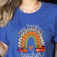 One Thankful Teacher Thanksgiving Turkey Rainbow Fall Women's Heather T-Shirt Heather True Royal One Thankful Teacher Thanksgiving Turkey Rainbow Fall Women's Heather T-Shirt Heather True Royal