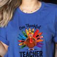 One Thankful Teacher Thanksgiving TurkeyCute Pencil Women's Heather T-Shirt Heather True Royal One Thankful Teacher Thanksgiving TurkeyCute Pencil Women's Heather T-Shirt Heather True Royal