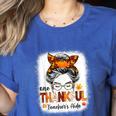 One Thankful Teacher's Aide Messy Bun Thanksgiving Fall Women's Heather T-Shirt Heather True Royal One Thankful Teacher's Aide Messy Bun Thanksgiving Fall Women's Heather T-Shirt Heather True Royal