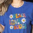 Peace Love Books Bookworm Librarian Reading Teacher Groovy Women's Heather T-Shirt Heather True Royal Peace Love Books Bookworm Librarian Reading Teacher Groovy Women's Heather T-Shirt Heather True Royal