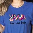 Peace Love Books Librarian Teacher Life Book Library Tie Dye Women's Heather T-Shirt Heather True Royal Peace Love Books Librarian Teacher Life Book Library Tie Dye Women's Heather T-Shirt Heather True Royal