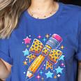 Pencil Leopard Coquette Bow Teacher Life Back To School Women's Heather T-Shirt Heather True Royal Pencil Leopard Coquette Bow Teacher Life Back To School Women's Heather T-Shirt Heather True Royal
