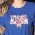 Physical Education Halloween Bow Checkered Teacher Ghost PE Women's Heather T-Shirt Heather True Royal Physical Education Halloween Bow Checkered Teacher Ghost PE Women's Heather T-Shirt Heather True Royal