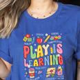 Play Is Learning Teacher First Day Of School Back To School Women's Heather T-Shirt Heather True Royal Play Is Learning Teacher First Day Of School Back To School Women's Heather T-Shirt Heather True Royal
