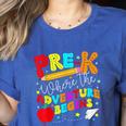 Pre-k Where The Adventure Begins First Day Of Prek Teacher Women's Heather T-Shirt Heather True Royal Pre-k Where The Adventure Begins First Day Of Prek Teacher Women's Heather T-Shirt Heather True Royal