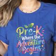 Pre-K Where The Adventure Begins Preschool Teachers Students Women's Heather T-Shirt Heather True Royal Pre-K Where The Adventure Begins Preschool Teachers Students Women's Heather T-Shirt Heather True Royal