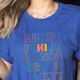 Pre K Kindergarten Hi Alphabet Back To School Teachers Men Women Girls Kids Women's Heather T-Shirt Heather True Royal Pre K Kindergarten Hi Alphabet Back To School Teachers Men Women Girls Kids Women's Heather T-Shirt Heather True Royal