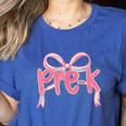 Preppy Pre k Back To School Pre-k Teachers Girls Cute Bow Women's Heather T-Shirt Heather True Royal Preppy Pre k Back To School Pre-k Teachers Girls Cute Bow Women's Heather T-Shirt Heather True Royal