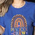 Preschool Crew Cute Leopard Rainbow Back To School Teachers Women's Heather T-Shirt Heather True Royal Preschool Crew Cute Leopard Rainbow Back To School Teachers Women's Heather T-Shirt Heather True Royal