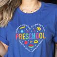 Preschool Teacher Pre-K Heart First Day Of Preschool Kids Women's Heather T-Shirt Heather True Royal Preschool Teacher Pre-K Heart First Day Of Preschool Kids Women's Heather T-Shirt Heather True Royal