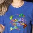 Progress Over Perfection Caterpillar Teacher Back To School Women's Heather T-Shirt Heather True Royal