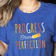 Progress Over Perfection Teacher Pencil Back-To-School Women's Heather T-Shirt Heather True Royal Progress Over Perfection Teacher Pencil Back-To-School Women's Heather T-Shirt Heather True Royal