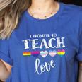 I Promise To Teach Love LGBT-Q Pride Proud Ally Teacher Women's Heather T-Shirt Heather True Royal I Promise To Teach Love LGBT-Q Pride Proud Ally Teacher Women's Heather T-Shirt Heather True Royal