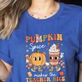 Pumpkin Spice Makes Teacher Nice Retro Fall Spooky Season Women's Heather T-Shirt Heather True Royal Pumpkin Spice Makes Teacher Nice Retro Fall Spooky Season Women's Heather T-Shirt Heather True Royal