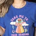 Take Me To Your Readers Alien Teacher Halloween Literacy Women's Heather T-Shirt Heather True Royal Take Me To Your Readers Alien Teacher Halloween Literacy Women's Heather T-Shirt Heather True Royal