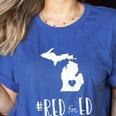 Red For Ed Michigan Teacher Public Education Women's Heather T-Shirt Heather True Royal Red For Ed Michigan Teacher Public Education Women's Heather T-Shirt Heather True Royal