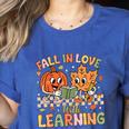 Retro Fall In Love With Learning Autumn Pumpkin Teacher Kids Women's Heather T-Shirt Heather True Royal