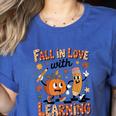 Retro Fall In Love With Learning Autumn Pumpkin Teacher Kids Women's Heather T-Shirt Heather True Royal Retro Fall In Love With Learning Autumn Pumpkin Teacher Kids Women's Heather T-Shirt Heather True Royal