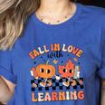 Retro Fall In Love With Learning Autumn Pumpkin Teacher Women's Heather T-Shirt Heather True Royal Retro Fall In Love With Learning Autumn Pumpkin Teacher Women's Heather T-Shirt Heather True Royal