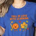 Retro Fall In Love With Learning Autumn Pumpkin Teacher Women's Heather T-Shirt Heather True Royal Retro Fall In Love With Learning Autumn Pumpkin Teacher Women's Heather T-Shirt Heather True Royal