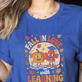 Retro Fall In Love With Learning Pumpkin Leaf Teacher Autumn Women's Heather T-Shirt Heather True Royal Retro Fall In Love With Learning Pumpkin Leaf Teacher Autumn Women's Heather T-Shirt Heather True Royal