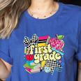 Retro First Grade Teacher Disco Ball Coquette Back To School Women's Heather T-Shirt Heather True Royal