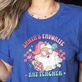 Retro Pink Christmas Santa's Favorite Art Teacher Artist Women's Heather T-Shirt Heather True Royal
