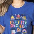 Retro In My PTO Mom Era Parent Organization Team Teacher Women's Heather T-Shirt Heather True Royal