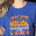 Retro Pumpkin Fall In Love With Learning Autumn Teacher Women's Heather T-Shirt Heather True Royal