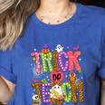 Retro Trick Or Teach Leopard Ghost Halloween Spooky Teacher Women's Heather T-Shirt Heather True Royal Retro Trick Or Teach Leopard Ghost Halloween Spooky Teacher Women's Heather T-Shirt Heather True Royal
