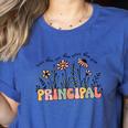 Retro Vintage Floral Principal Shirt For Women Teachers Day Women's Heather T-Shirt Heather True Royal Retro Vintage Floral Principal Shirt For Women Teachers Day Women's Heather T-Shirt Heather True Royal