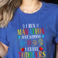 I Run Marathon Just Kidding I Chase Toddlers Teacher Women's Heather T-Shirt Heather True Royal
