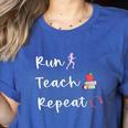 Run Teach Repeat Teacher Running Saying Slogan Runner Women's Heather T-Shirt Heather True Royal Run Teach Repeat Teacher Running Saying Slogan Runner Women's Heather T-Shirt Heather True Royal