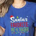 Santa's Favorite Pre-K Teacher Christmas Santa Hat Lights For Men Women Kids Women's Heather T-Shirt Heather True Royal