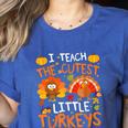 School Thankful I Teach The Cutest Little Turkeys Thanksgiving Teacher Women's Heather T-Shirt Heather True Royal