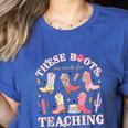 These Boots Are Made For Teaching Western Cowgirl Teacher Women's Heather T-Shirt Heather True Royal These Boots Are Made For Teaching Western Cowgirl Teacher Women's Heather T-Shirt Heather True Royal