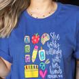 She Works Willingly With Her Hands Proverbs Daycare Teacher Men Women Women's Heather T-Shirt Heather True Royal