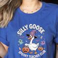 Silly Goose Spooky Teacher Club Halloween Witch Ghost Women's Heather T-Shirt Heather True Royal