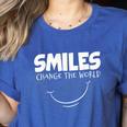 Smile Smiles Change The World Teacher T-Shirt Happy T-Shirt Women's Heather T-Shirt Heather True Royal