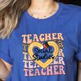 Social Studies Teacher Pencil Heart Leopard Back To School Women's Heather T-Shirt Heather True Royal Social Studies Teacher Pencil Heart Leopard Back To School Women's Heather T-Shirt Heather True Royal