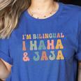Spanish Teacher Groovy I'm Bilingual I Haha And Jaja Women's Heather T-Shirt Heather True Royal