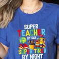 Super Teacher By Day Super Tired By Night Women's Heather T-Shirt Heather True Royal Super Teacher By Day Super Tired By Night Women's Heather T-Shirt Heather True Royal