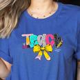 Teach Coquette Bow Teacher Back To School Happy First Day Women's Heather T-Shirt Heather True Royal
