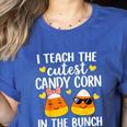 I Teach The Cutest Candy Corn In The Bunch Teacher Halloween Women's Heather T-Shirt Heather True Royal I Teach The Cutest Candy Corn In The Bunch Teacher Halloween Women's Heather T-Shirt Heather True Royal