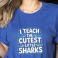 I Teach The Cutest Little Sharks Teacher School Women's Heather T-Shirt Heather True Royal