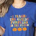 I Teach The Cutest Pumpkins In The Patch Fall Season Teacher Women's Heather T-Shirt Heather True Royal I Teach The Cutest Pumpkins In The Patch Fall Season Teacher Women's Heather T-Shirt Heather True Royal