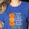 I Teach The Cutest Pumpkins In Patch Pre-K Halloween Teacher Women's Heather T-Shirt Heather True Royal