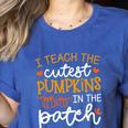 I Teach The Cutest Pumpkins In The Patch Shirt Teacher Women's Heather T-Shirt Heather True Royal